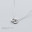 Modian New Irregular Geometric Round Interlock Sterling Silver 925 Pendant Necklace for Women Link Chain Fine Jewely Girl Gift