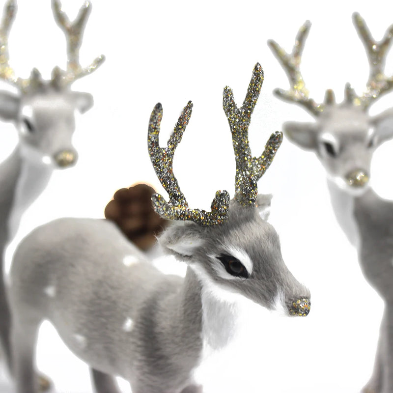 Simulation Christmas Deer Model Favor Xmas Home Decoration Craft Ornaments Display Table Reindeer Elk Animal Miniatures Kid Gift