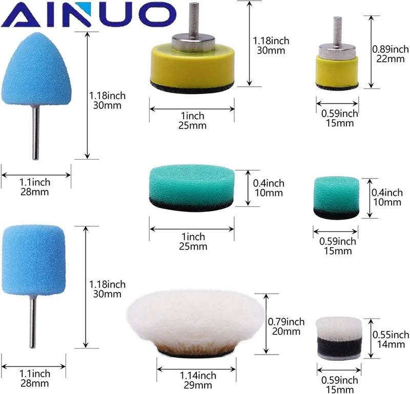22Pcs Buffing Waxing Polishing Sponge Pads Kit Set Car Wheel Hub Polish Buffing Shank Waxing Foam Polisher