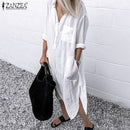 ZANZEA 2023 Retro Bedrucktes Hemdkleid Damen-Sommerkleid Herbst Lässiges Langarm Midi-Kleid Damen Knopf Robe