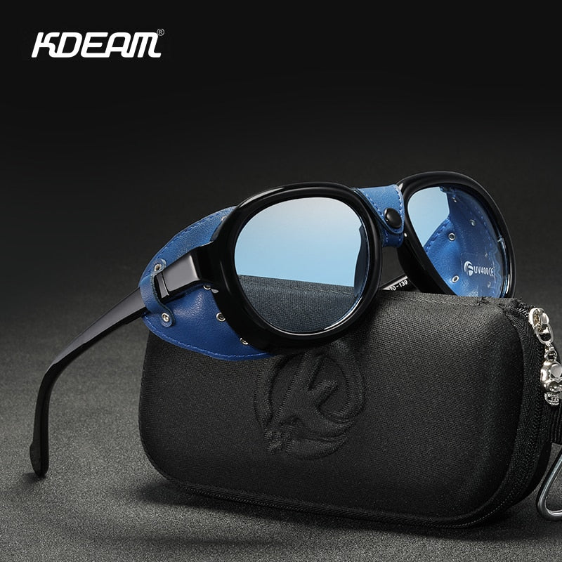 KDEAM Luxury Steampunk Pilot Sunglasses Men and Women Soft Leather Shield Glasses UV400 Protection KD2095