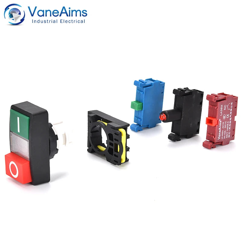 Double Push 22mm Double button Two-position reset button switch with LED Egg push 12V24V220V AC ON/OFF START STOP 1 NO 1NC LA36M