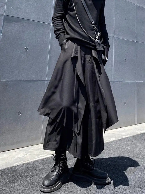 Yamamoto Wind weite Culottes dunkel falsch zwei Persönlichkeit kleine Achtel-Hosen weite Freizeithosen Herren