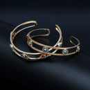 Glücksbringer Offene Manschettenarmreif Goldfarben Kupfer Mehrfarbiger Türkischer Böser Blick Armreif für Frauen Mädchen Modeschmuck BD168