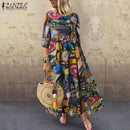 ZANZEA Summer Dress Women Bohemian Sleeveless Floral Printed Sundress Robe Vintage Kaftan Beach Vestido Femme Sarafans