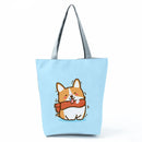 New Lady Tote Bags Black White Cute Cat Printed Fabric Eco Handbag High Capacity Shopping Office Reusable Casual Shoulder Bag