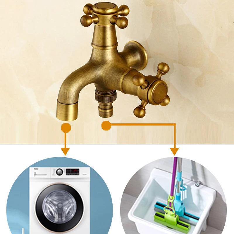 Wall Mounted Antique Brass Bathroom Washing Machine Faucet Mop Pool Tap Cold Water Bibcock Tap Decorative Outdoor Garden Faucet