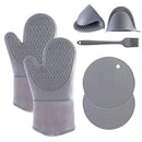 7Pcs/set Microwave Gloves Heat Insulation Silicone Baking Gloves Oven Mitt Pot Holder Nonslip Grilling Pad Hand Clip For Kitchen