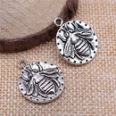 WYSIWYG 4pcs 24x20mm Round Bee Charm Pendants Antique Gold Color Antique Silver Color Queen Bee Charm Double Sided Bee Pendants