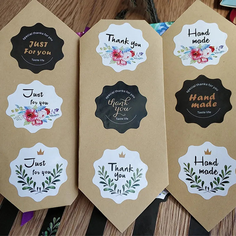 100pcs/lot Round Flower Square just fory you thank you Self-adhesive sealing hand made Gift Bag Decorate Stickers