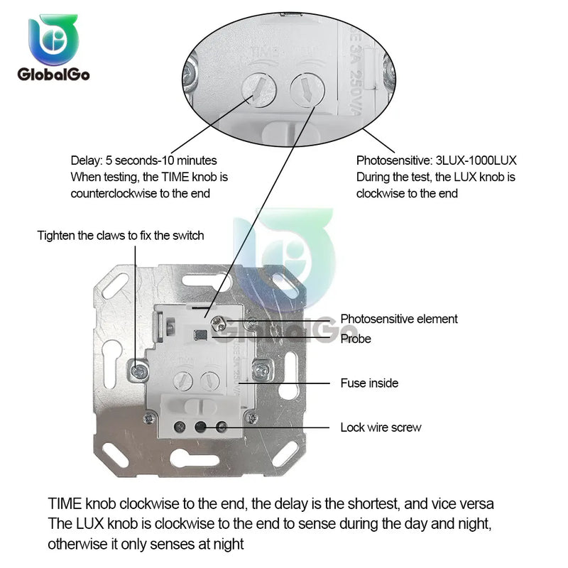 AC110-240V PIR Infrared Detector Infrared Motion Sensor Switch ON/Off Wall Switch Adjustable Time Delay Switch for Home Lighting