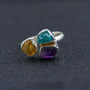 Anzogems Handmade Rough Stone Ring Natural Amethyst Citrine Apatite 925 Sterling Silver Gemstone Fine Jewelry for Women Unique