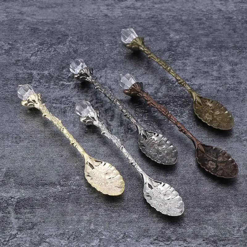 Vintage Coffee Spoon Forest Branch Leaves Cute Teaspoon Crystal Milk Spoon Ice-Cream Sugar Cake Spoon Kitchen Accessories