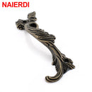 NAIERDI 2PCS Antique Furniture Handles Leaves Striped Carved Handle Drawer Door Knobs Jewelry Box Bronze Cabinet Pulls Cupboard