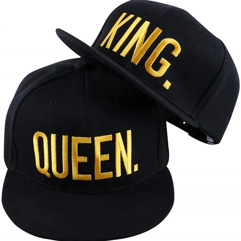 King and Queen 3D Embroidered Baseball Hats Couples Snapback Caps Hip Hop Style Flat Bill Hats Adjustable Size