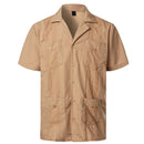 Herren Traditionelles Kubanisches Camp-Collar Guayabera Hemd Kurzarm Besticktes Mexikanisches Karibik-Stil Strandhemd mit 4 Taschen