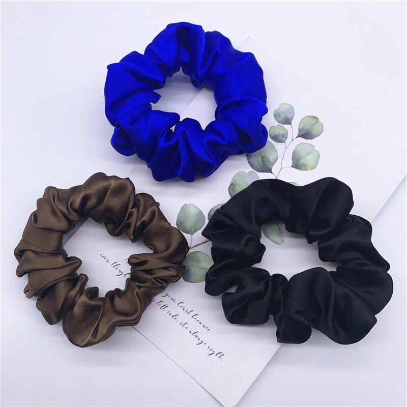 100% Pure Silk Hair Scrunchie Width 3.5cm Hair Ties Band Girls Ponytail Holder Luxurious Colors Sold by one pack of 3pcs