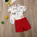 2-teiliges Kinder-Jungen-Gentleman-Kleidungsset Freizeit-Kleinkind-Jungen-Kleidung Cartoon-bedruckter Zirkus-Fliege-Oberteile+Shorts-Party-Outfits