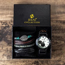 Fashion Watches Set men Bussiness Steel Band Watch Quartz Sport Wristwatch With Various Woven Hand Ropes bracelet Sets Box Fast