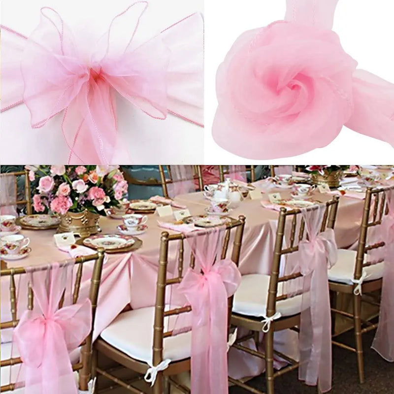 Wedding Decoration Organza Chair Sashes Bow For Party Christmas Halloween hotel Chair Decoration Supplies(Pack of 50pcs  pink)