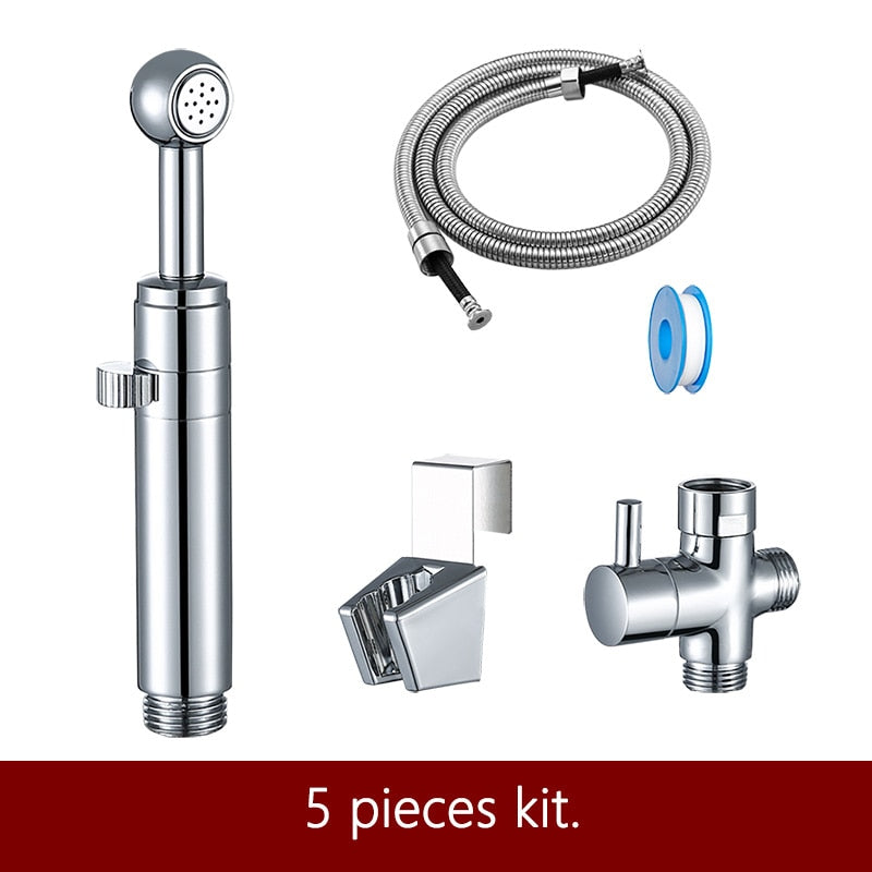 Flow Adjustable Handheld Toilet Bidet Sprayer Kit. Chrome Plated Bathroom Bidet Faucet Multi Purpose Spray Washer