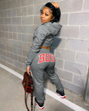 Autumn Winter Letter Print Thick Tracksuit Women Jogging Femme Sweatshirts Crop Top with Pants Sweatsuits Two Piece Set Outfits