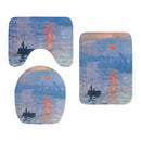 Toilet Mat Set 3D Van Gogh Oil Painting Sunflower Starry Night Floor Rugs Bathroom Shower Flannel Non-Slip Carpet Toilet Cushion