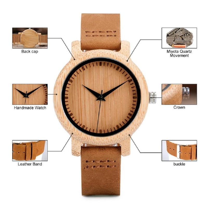 BOBO BIRD Bamboo Man Watch Leather Men's Wristwatch Quartz Wrist Watch 2020 Simple Woman Watches Clock Wooden Timepieces