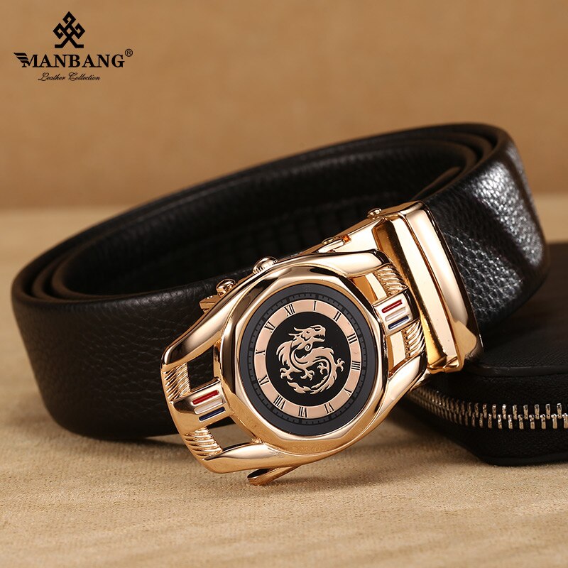 ManBang New Fashion Men Belt Cowskin leather business automatic buckle belt  Cowhide for Jeans Men Design High Quality