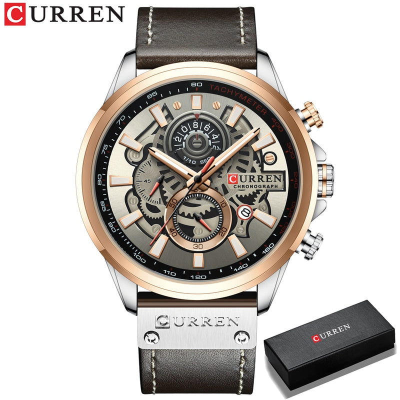 CURREN Watch for Men Top Brand Watches Leather Strap Wristwatch Fashion Chronograph Sport Quartz Clock Male Gift