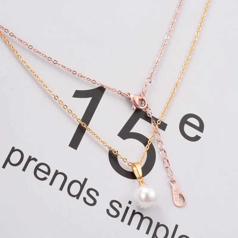 Stainless Steel Chain Pearl Necklace Pendant  Women Choker Jewelry Best Gift