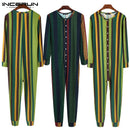INCERUN Men Pajamas Jumpsuit Homewear Solid Color Long Sleeve Comfortable Button Leisure Sleepwear Men Rompers Nightwear S-5XL