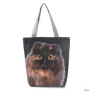 New Lady Tote Bags Black White Cute Cat Printed Fabric Eco Handbag High Capacity Shopping Office Reusable Casual Shoulder Bag