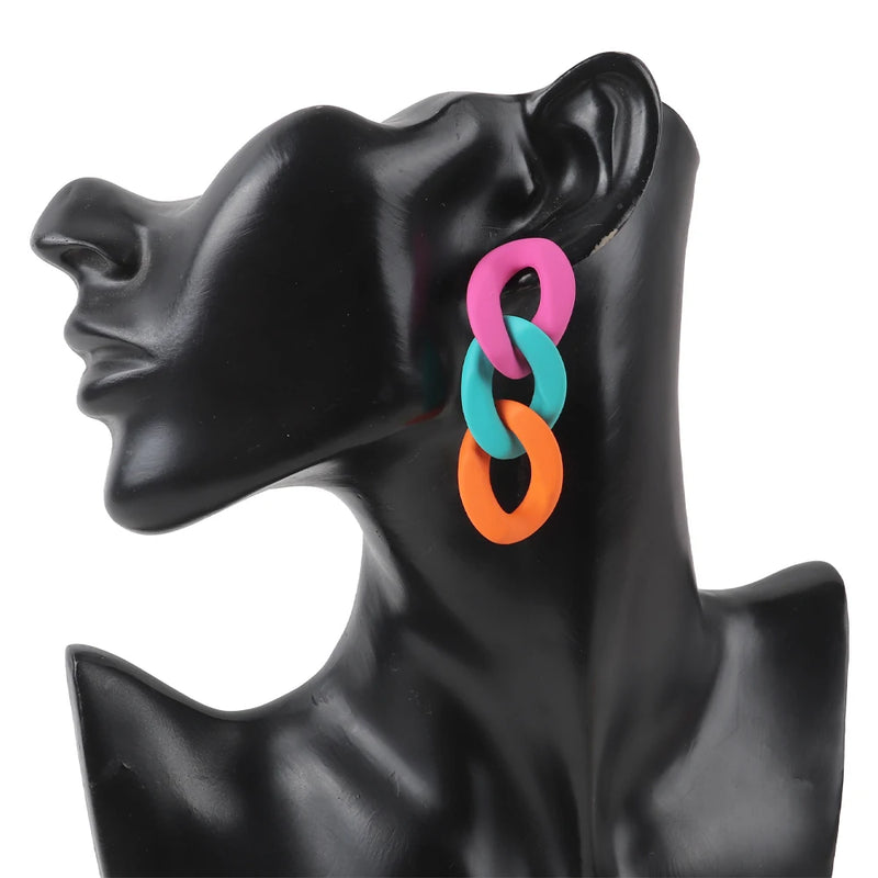 FishSheep Colorful Acrylic Chain Drop Earrings For Women Bohemian Simple Design Link Long Earrings New Fashion Party Jewelry