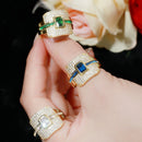 CWWZircons Monaco Luxury 585 Gold Color Green CZ Promise Ring for Women Wedding Engagement Dubai Punk Bridal Finger Rings R148