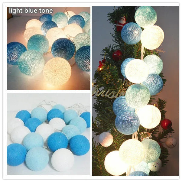 Turquoise+Mint+Sky Blue+Light Gray Mix Cotton Ball String Lights Bedroom Fairy Nursery Night Lamp Garland Holiday