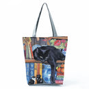 New Lady Tote Bags Black White Cute Cat Printed Fabric Eco Handbag High Capacity Shopping Office Reusable Casual Shoulder Bag