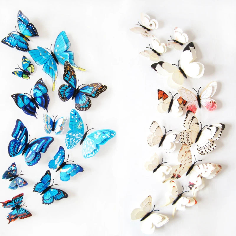 12pcs Wall Stickers Set 3D Butterfly Colorful Double Layers Wall Stickers on the Wall for Party Decoration Waterproof Material