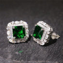 Huitan Vintage Green CZ Stud Earrings for Lady Dance Party Luxury Ear Accessories Anniversary Birthday Gift Women's Jewelry Hot