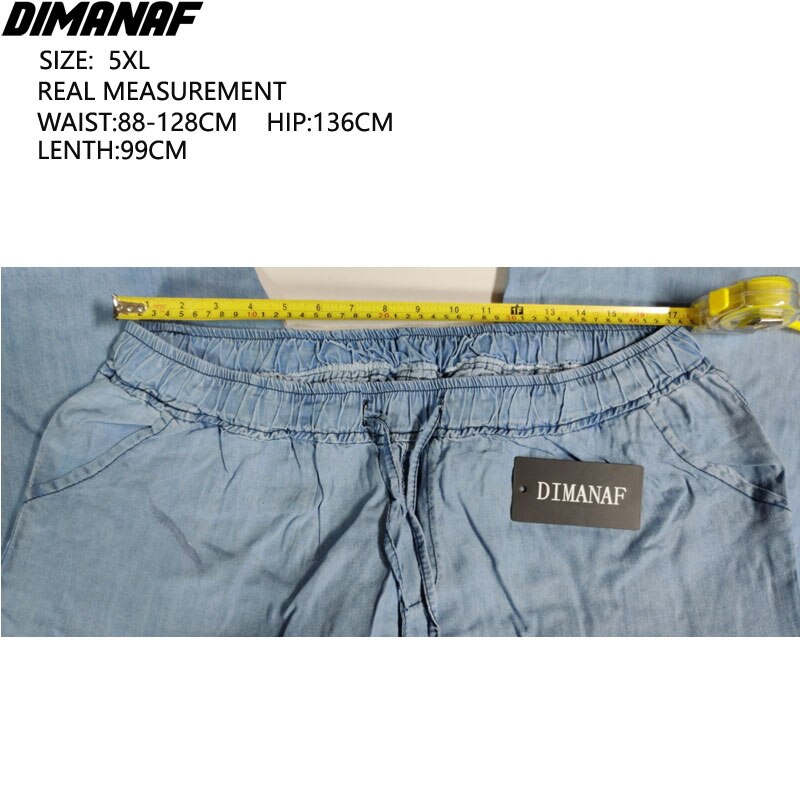 DIMANAF Women Jeans Pants High Waist Denim Harem Female Elastic Drawstring Pockets Blue Trousers Fall Solid Basic Women Jeans