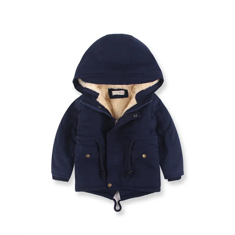 Boys Girls Winter Jacket Children Plus Velvet Thick Warm Coats Kids Fashion Zipper Outwears Autumn Hooded Windbreaker Clothing