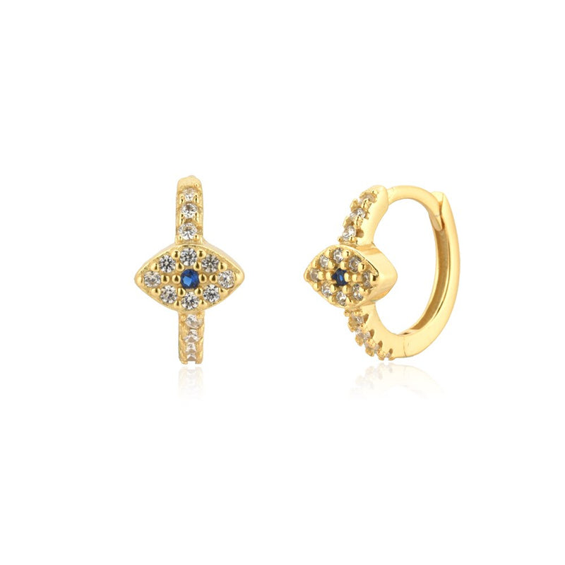 ANDYWEN 925 Sterling Silver CZ Eye Huggies Earrings 7.5mm Mini Hoops Loops Clips Crystal Blue Zircon Fashion 2020 Women Jewelry