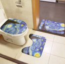 Toilet Mat Set 3D Van Gogh Oil Painting Sunflower Starry Night Floor Rugs Bathroom Shower Flannel Non-Slip Carpet Toilet Cushion