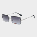 HBK Blue Rimless Sunglasses Women 2021 Retro Style Small Rectangle Gold Red Metal Chain Sun Glasses Square Frameless For Men