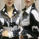 Long-sleeved Female Bottoming Shirts Women's Spring Summer Foreign Hot Drill Lace Stitching Chiffon Shirt Floral Mesh Top Blouse