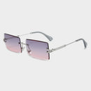 HBK Blue Rimless Sunglasses Women 2021 Retro Style Small Rectangle Gold Red Metal Chain Sun Glasses Square Frameless For Men