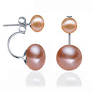 Naturperlen-Ohrstecker für Damen, Schmuck aus S925 Sterlingsilber, echte weiße, schwarze Doppelperlen-Ohrringe für Partys