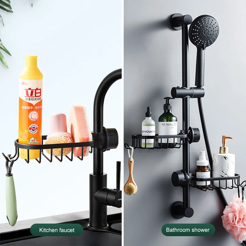 Bathroom Shelves Shower Rack Aluminum Basket For Shampoo Soap Bathroom Storage Adjustable Kitchen Faucet Sink Rag Holders