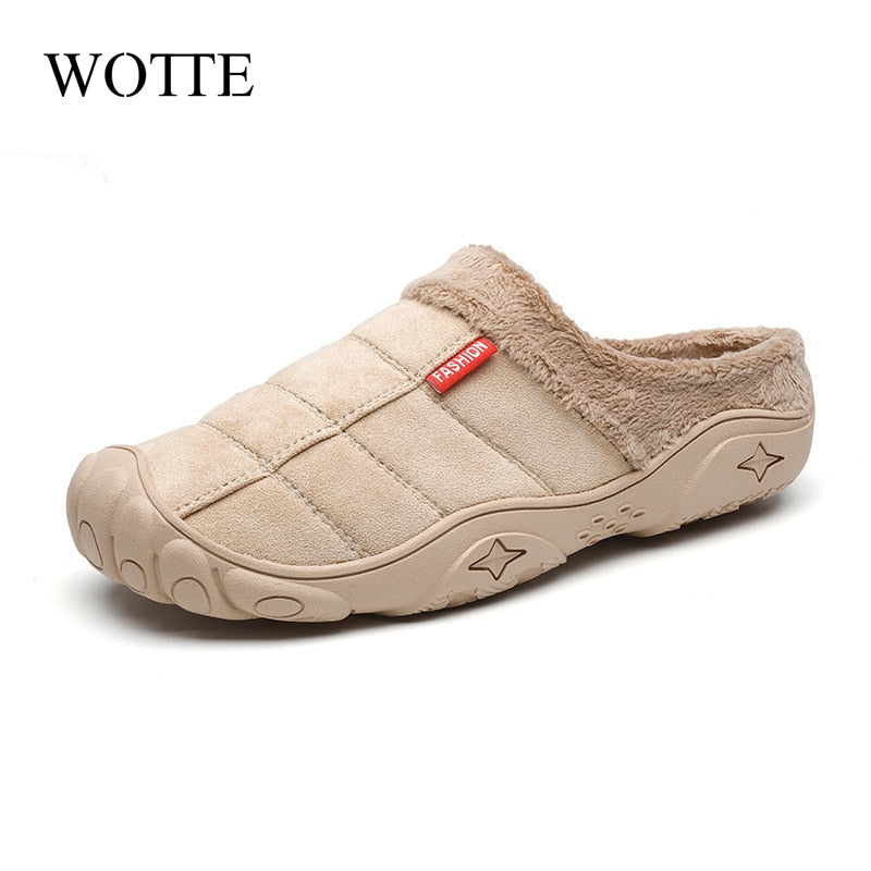 WOTTE Slippers House Men's Winter Shoes Soft Man Home Slippers Cotton Shoes Fleece Warm Anti-skid Man Slippers High Quality