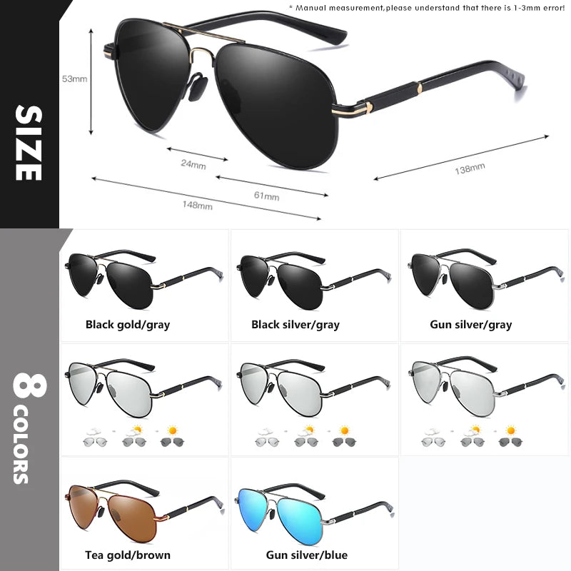 2022 New Trend Quality Titanium Alloy Sunglasses Polarized Men Photochromic Sun Glasses Women Pilot Mirror Shades Oculos De Sol